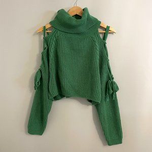 Green Cold Shoulder Turtleneck Sweater